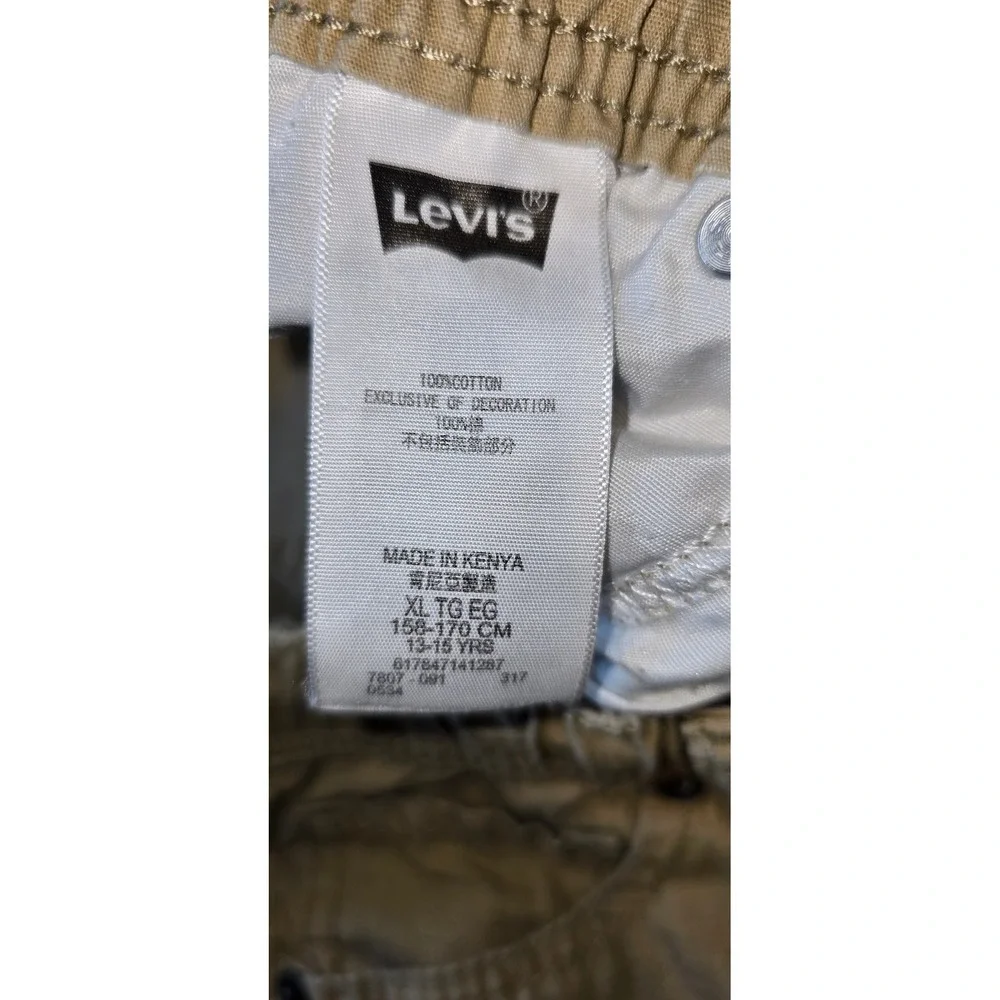 Levis Boys Khaki Jogger Pants Tan Elastic Waist Cotton Size XL 14-16